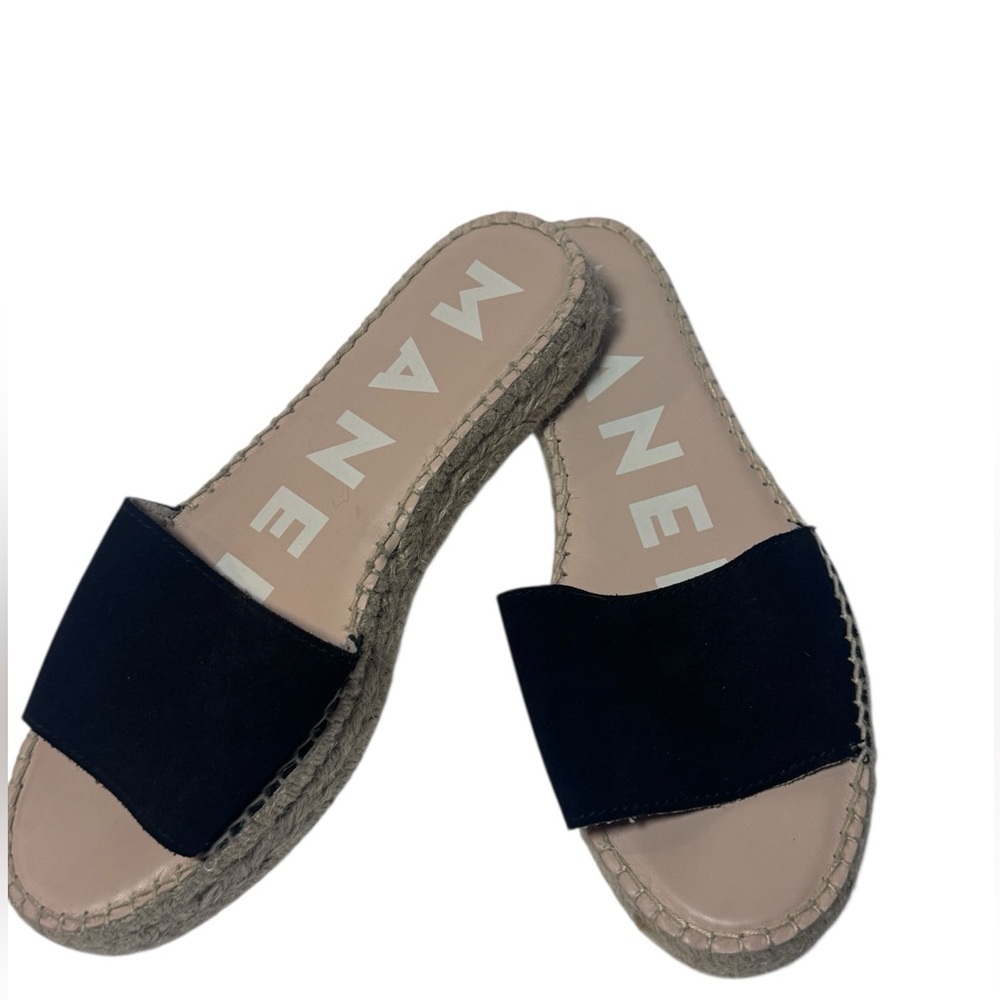 Manebi Black Suede Platform Espadrille Slides Resort Sandals
